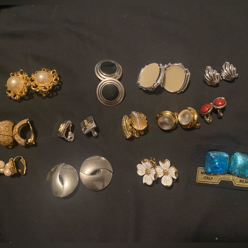 VTG Lot of 13 Clip on Earrings MONET Art Deco Mid Century Italy Jewelry Lot